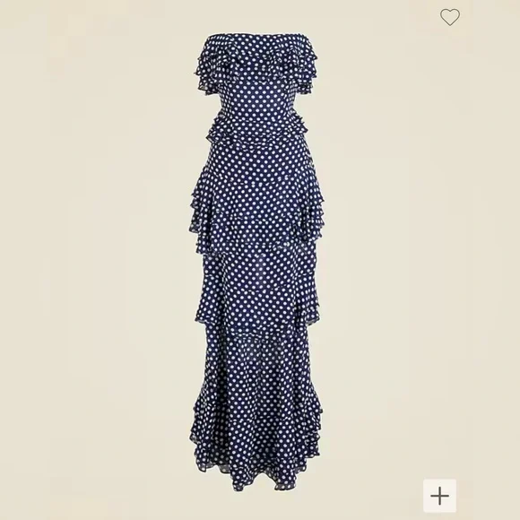 Jcrew long maxi polka dot ruffle strapless dress - Picture 3 of 3
